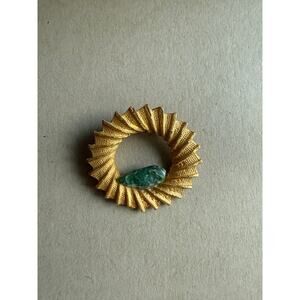 Vintage Designer Signed‎ Dubarry Circle Brooch With Jade Stone